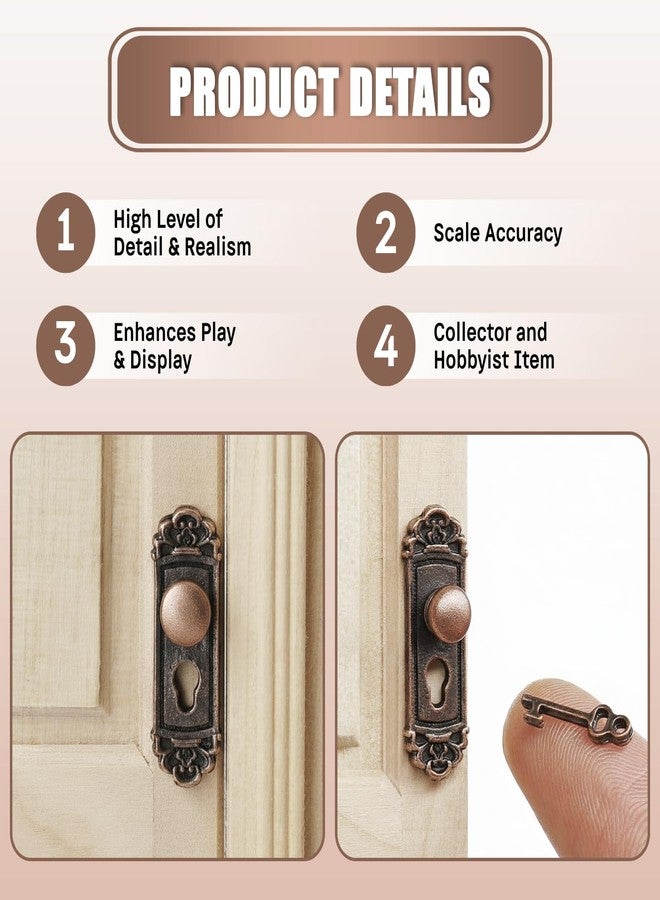 KH866 2PCS 1/12 Scale Miniature Door Knob Fittings with Handle Key Set for Dolls House - Image 4